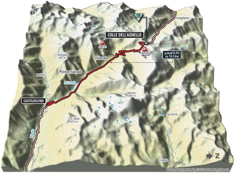 19 ª tappa, la salita per Colle dell&#39;Agnello, cima Coppi del Giro